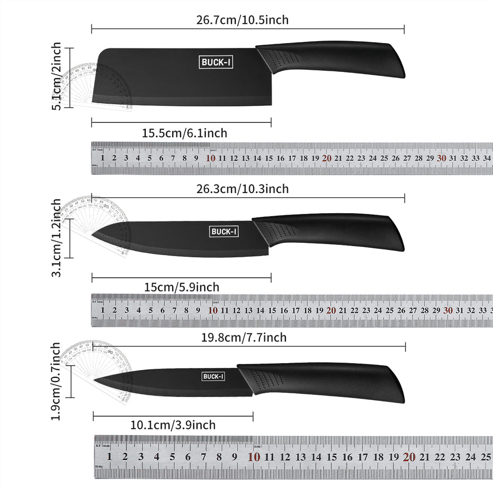 Premium 3-Piece Kitchen Knife Set with Wooden Block