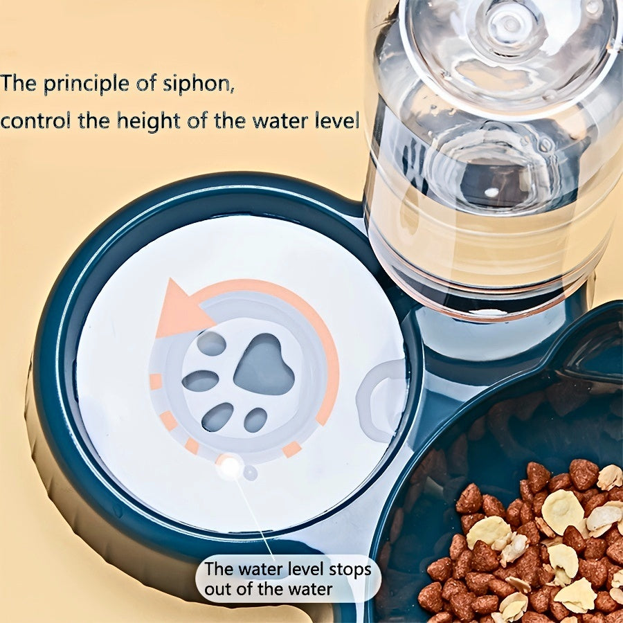 3-in-1 Tilted Cat Bowl Set with Gravity Water Feeder - Ear Design, Anti-Whisker Fatigue, Neck Protection