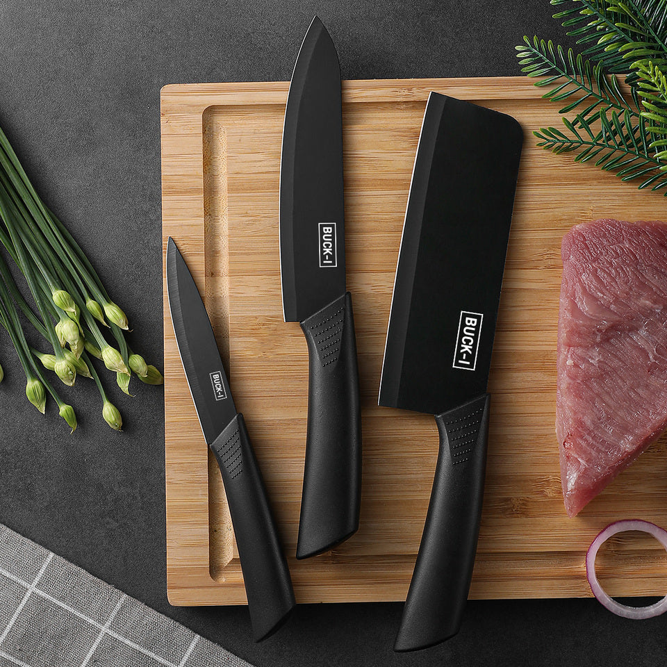 Premium 3-Piece Kitchen Knife Set with Wooden Block