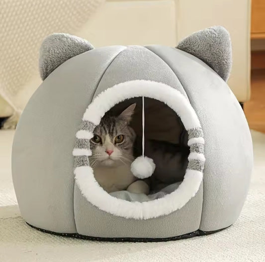 Deep Sleeping Cat Bed Cave Nest - Soft Mat Warm House Basket Tent for Cats & Small Dogs