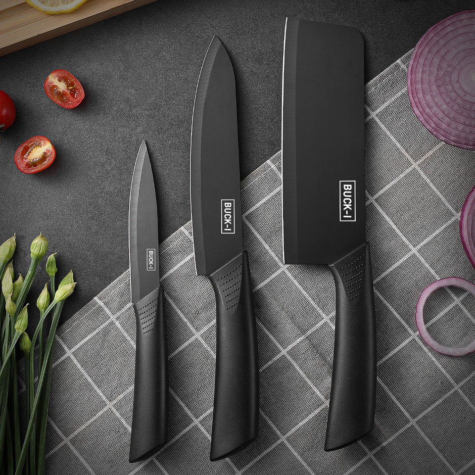 Premium 3-Piece Kitchen Knife Set with Wooden Block